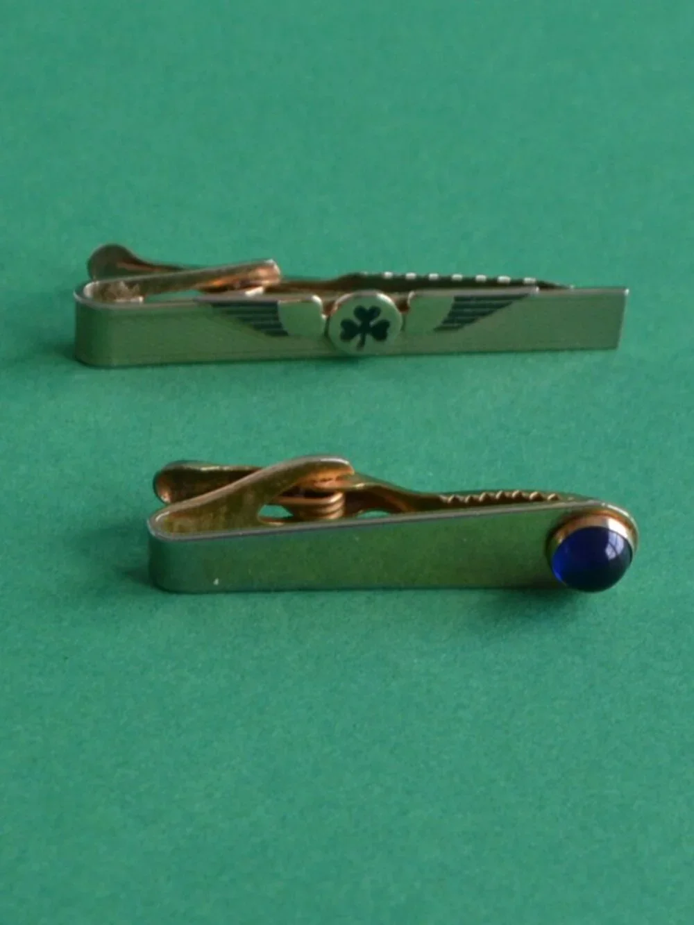 Set of 4 Tie Clasps/Tacks-Chrysler, Square, Blue Stone, Rope, and Central Wing
